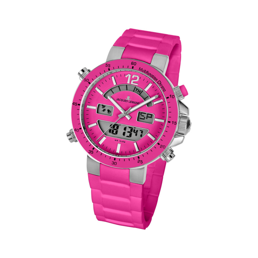 Jacques Lemans Men&#039;s Milano 46mm Pink Dial Silicone Watch