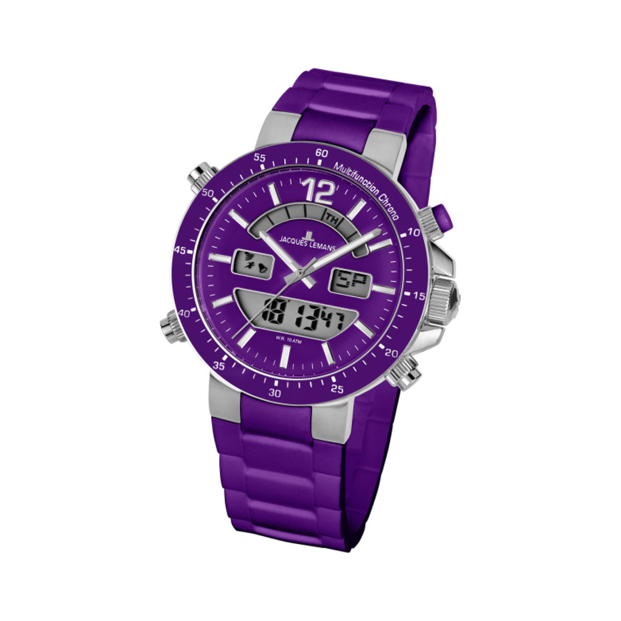 Jacques Lemans Men&#039;s Milano 46mm Violet Dial Silicone Watch
