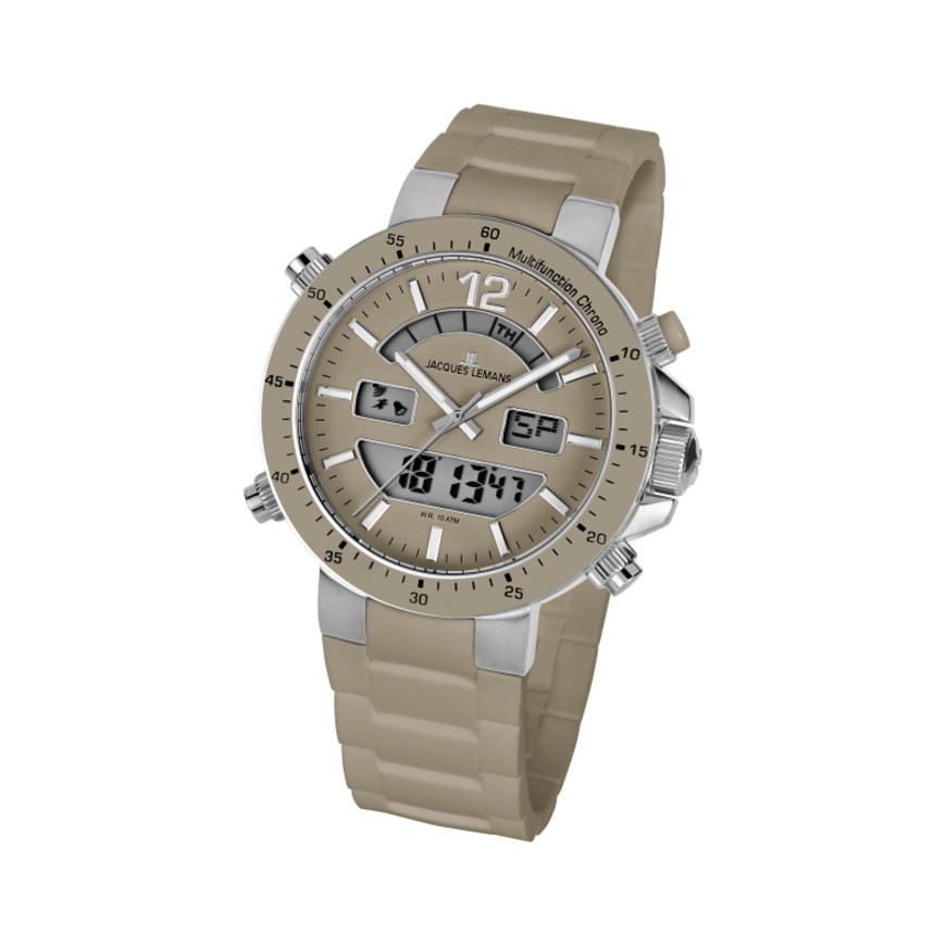 Jacques Lemans Men&#039;s Milano 46mm Beige Dial Silicone Watch