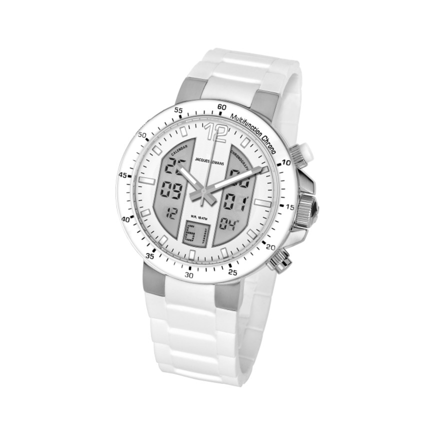 Jacques Lemans Men&#039;s Milano 50mm Silver Dial Silicone Watch