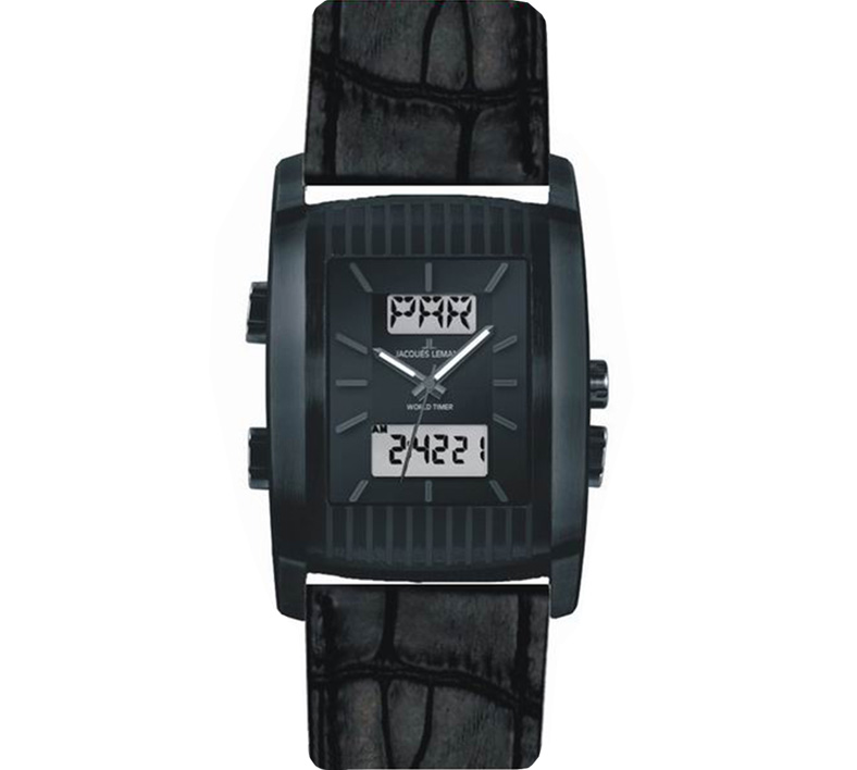 Jacques Lemans Men&#039;s Sport 36mm Black Dial Leather Watch