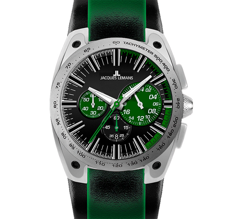 Jacques Lemans Men&#039;s Sport 42mm Black Dial Leather Chrono Watch