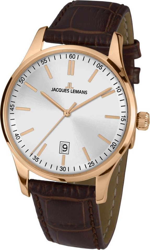 Jacques Lemans Men&#039;s Classic 1-2026E 40mm Silver Dial Leather Watch