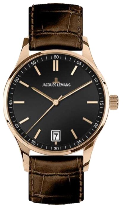 Jacques Lemans Woman&#039;s Classic 1-2027D 34mm Black Dial Leather Watch