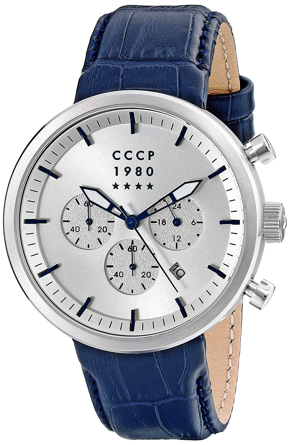 CCCP Men&#039;s Kashalot Dress CP-7007-05 44mm Silver Dial Leather Watch