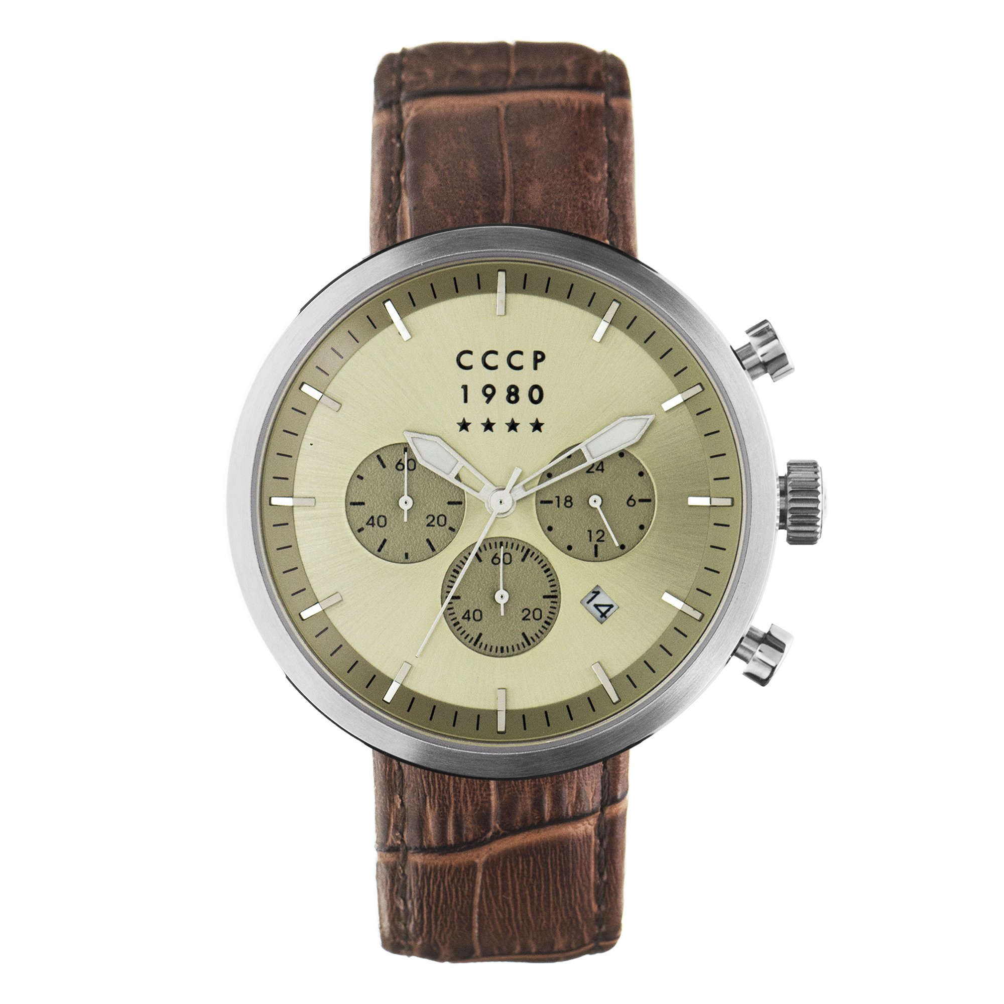 CCCP Men&#039;s Kashalot Dress CP-7007-0A 44mm Beige Dial Leather Watch