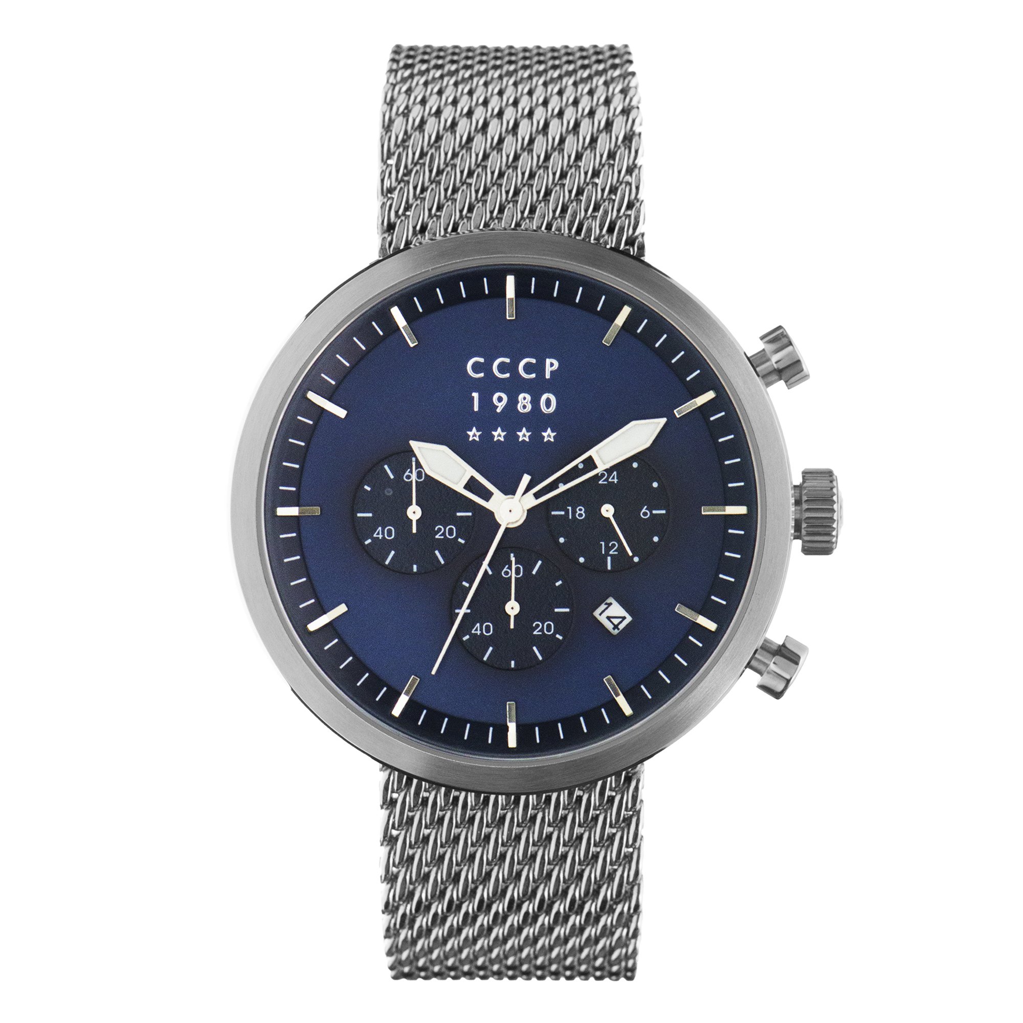 CCCP Men&#039;s Kashalot Dress CP-7007-33 44mm Blue Dial Stainless Steel Mesh Watch