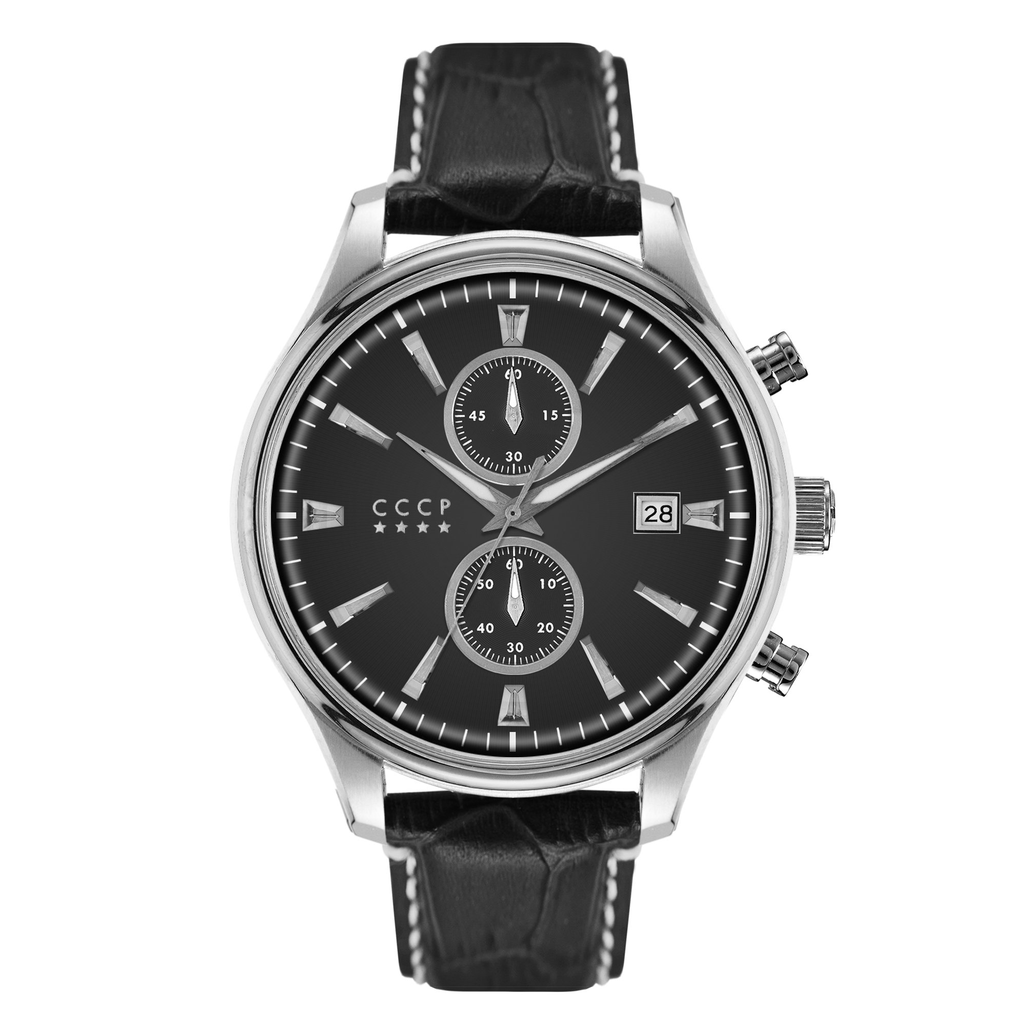 CCCP Men&#039;s Sputnik-2 CP-7028-01 43mm Black Dial Leather Watch