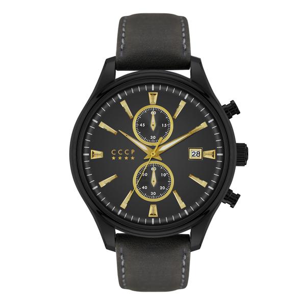 CCCP Men&#039;s Sputnik-2 CP-7028-07 43mm Black Dial Leather Watch