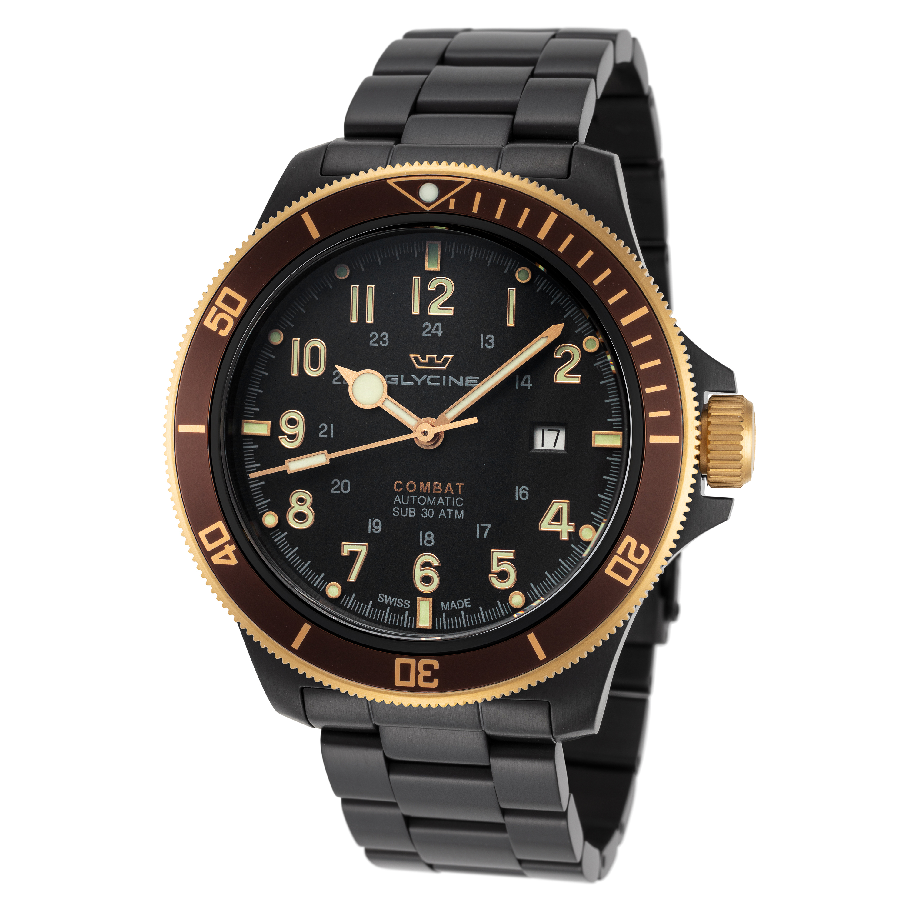 Glycine Men&#039;s Combat Sub GL0276 46mm Black Dial Stainless Steel Watch