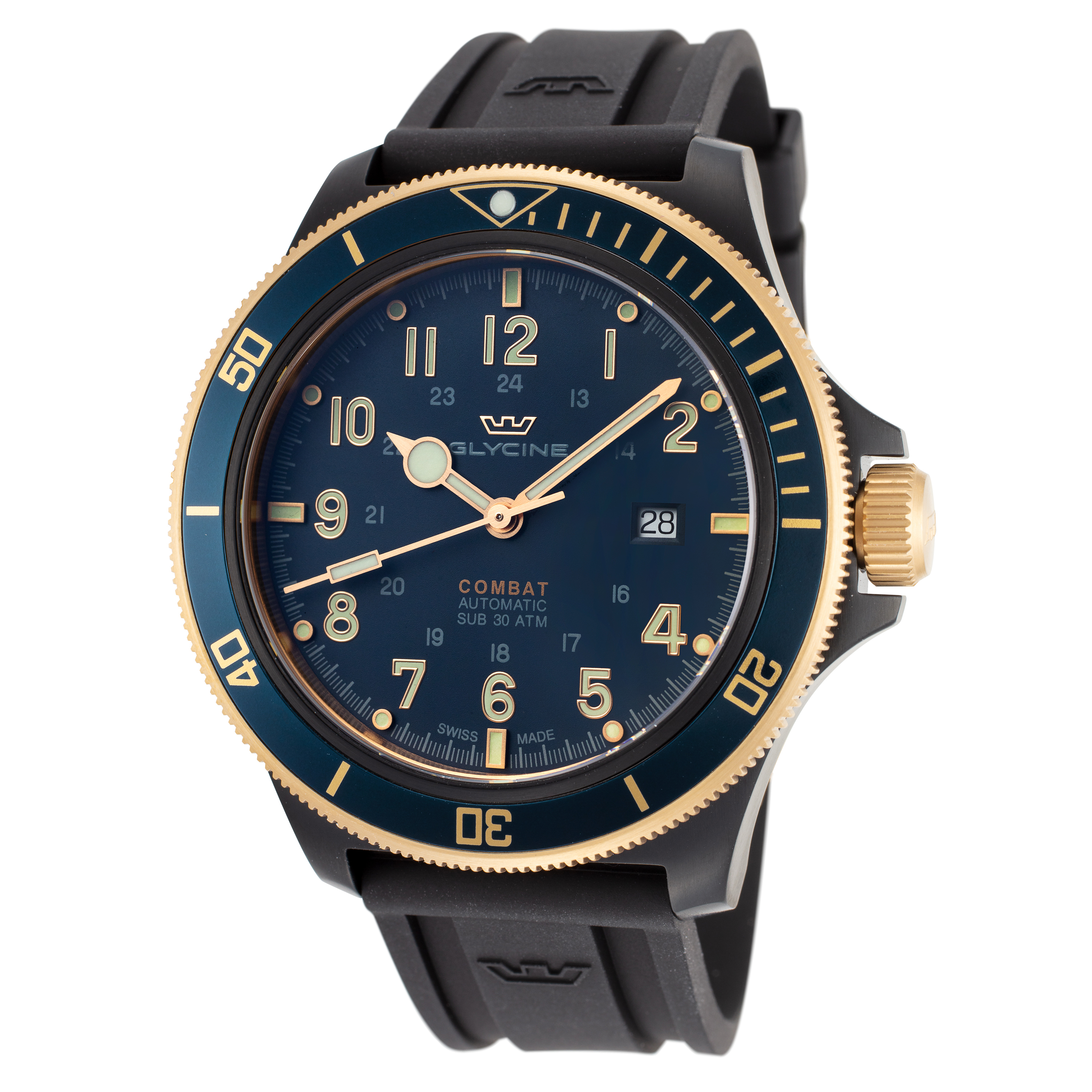 Glycine Men&#039;s Combat Sub GL0280 46mm Dark Blue Dial Silicone Watch