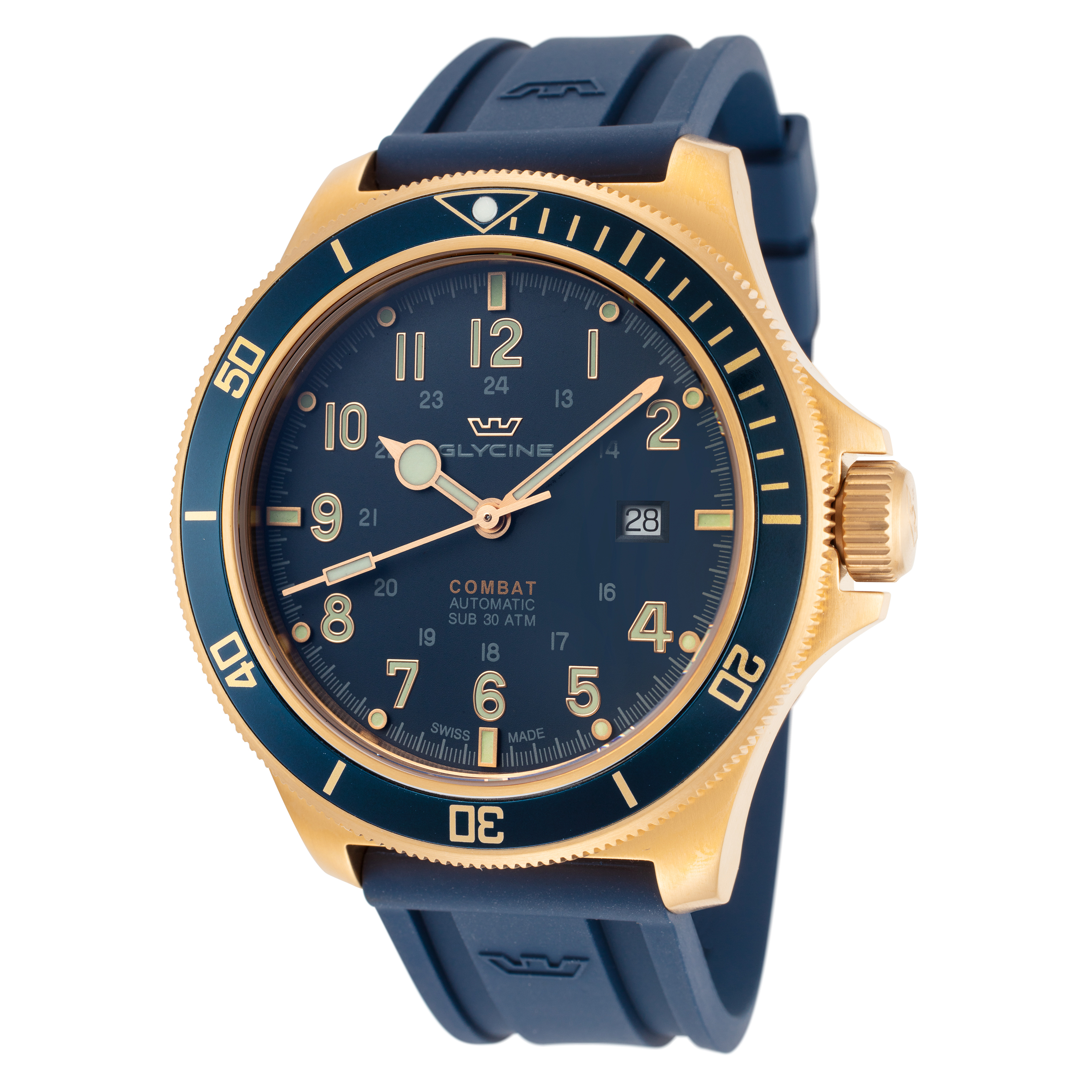 Glycine Men&#039;s Combat Sub GL0282 46mm Dark Blue Dial Silicone Watch