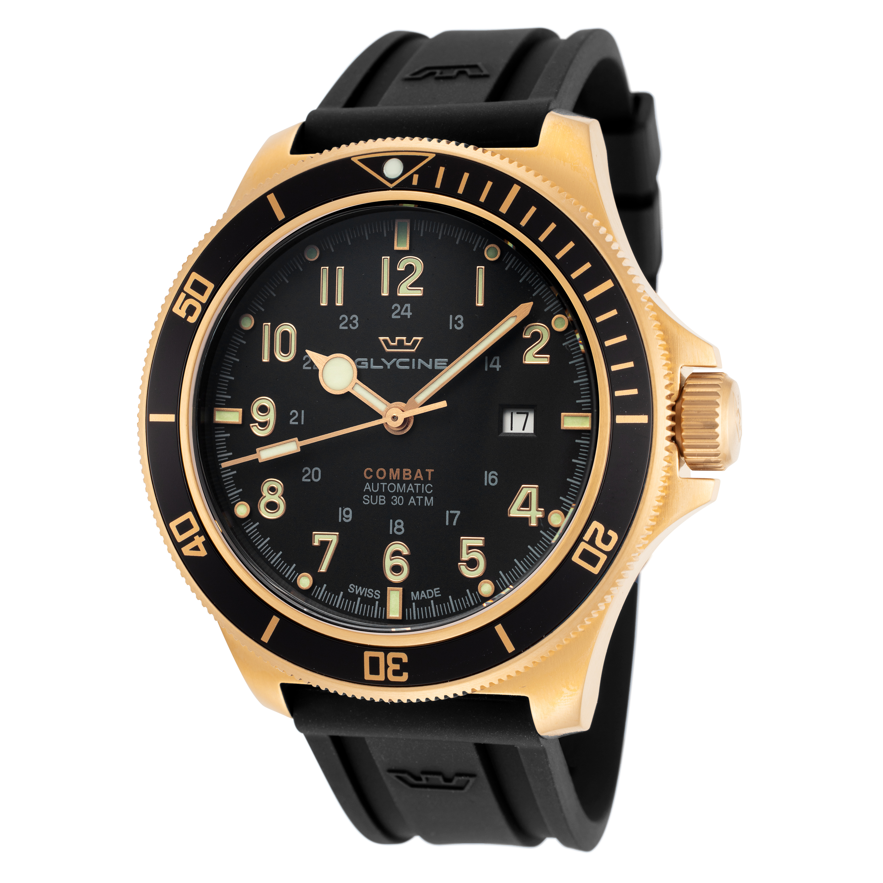 Glycine Men&#039;s Combat Sub GL0292 46mm Black Dial Silicone Watch