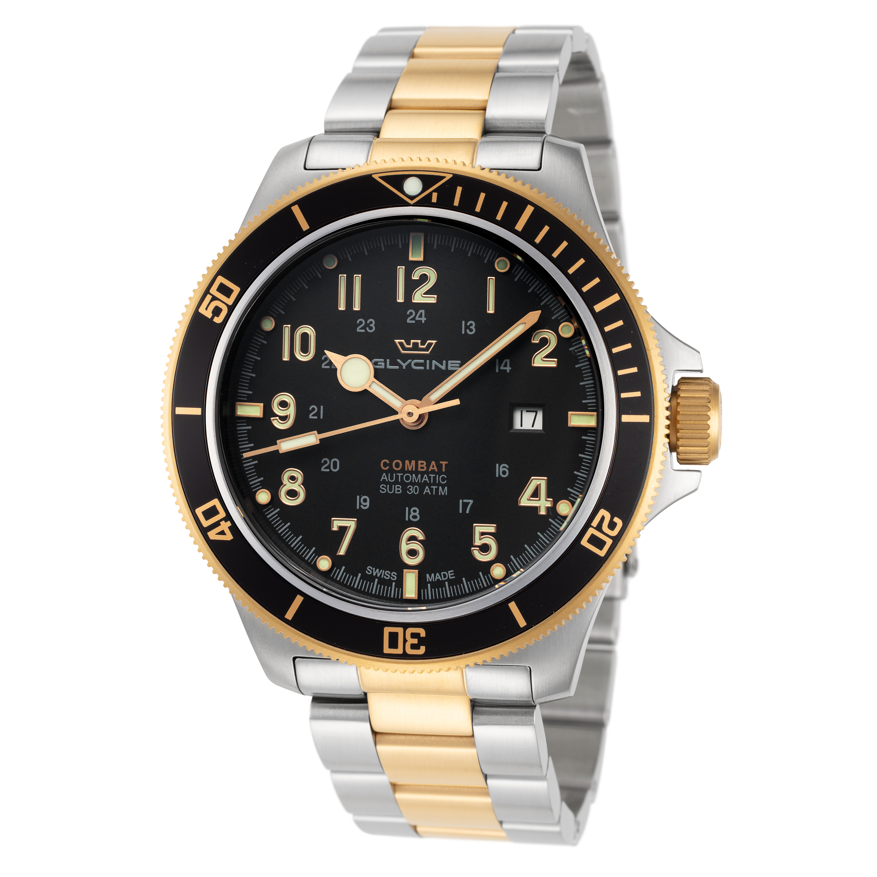 Glycine Men&#039;s Combat Sub GL0293 46mm Black Dial Stainless Steel Watch