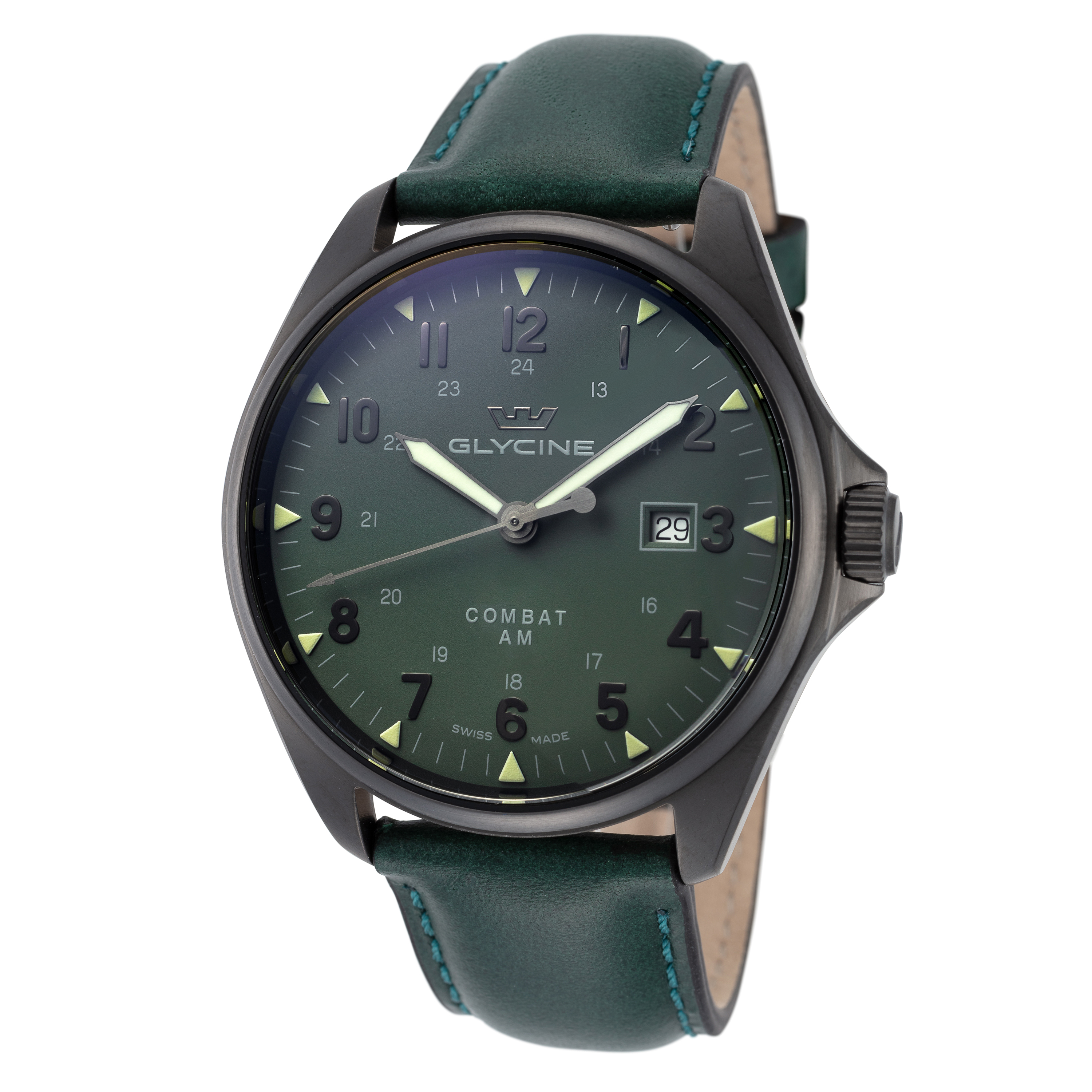 Glycine Men&#039;s Combat 6 Vintage GL0298 43mm Dark Green Dial Leather Watch