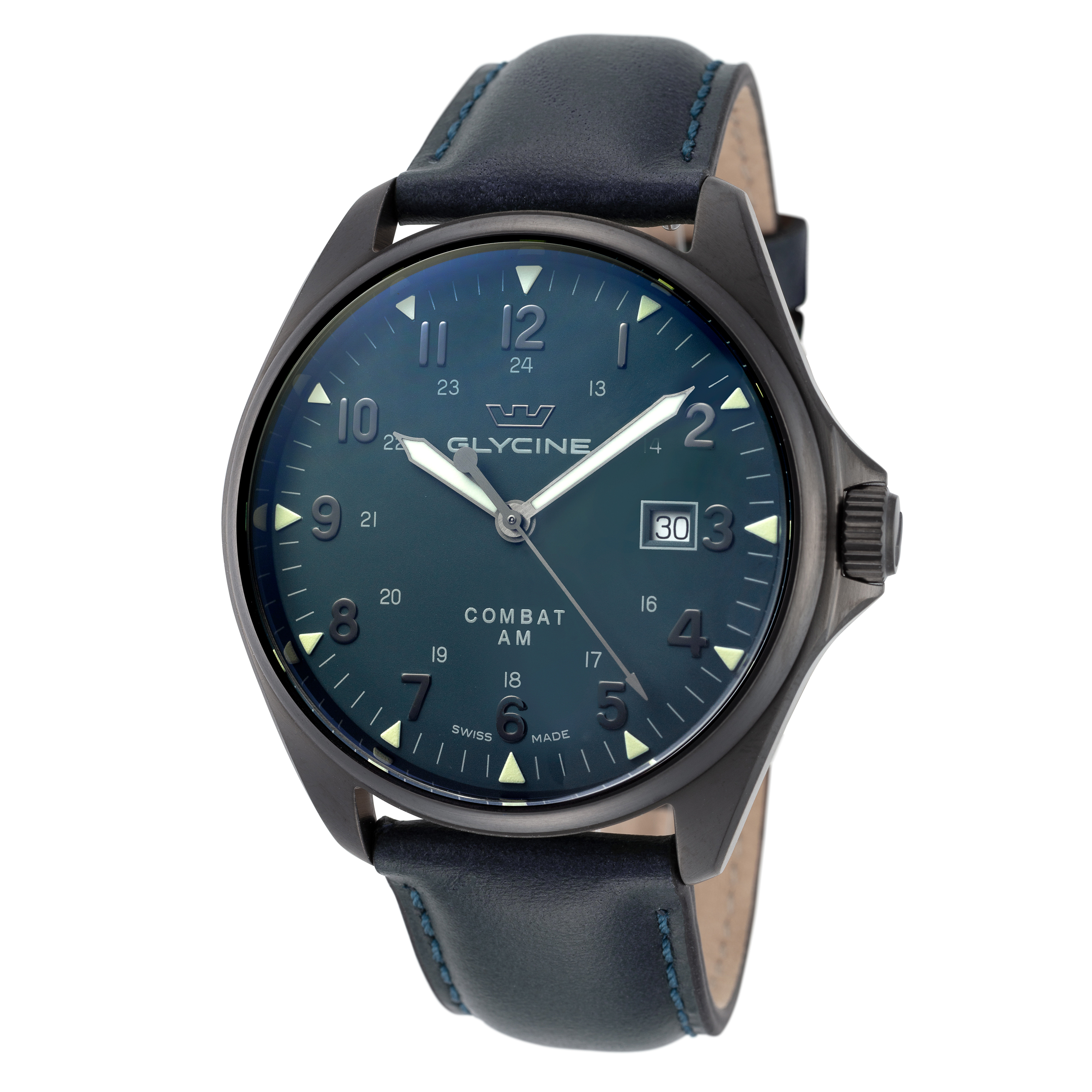 Glycine Men&#039;s Combat 6 Vintage GL0299 43mm Dark Blue Dial Leather Watch