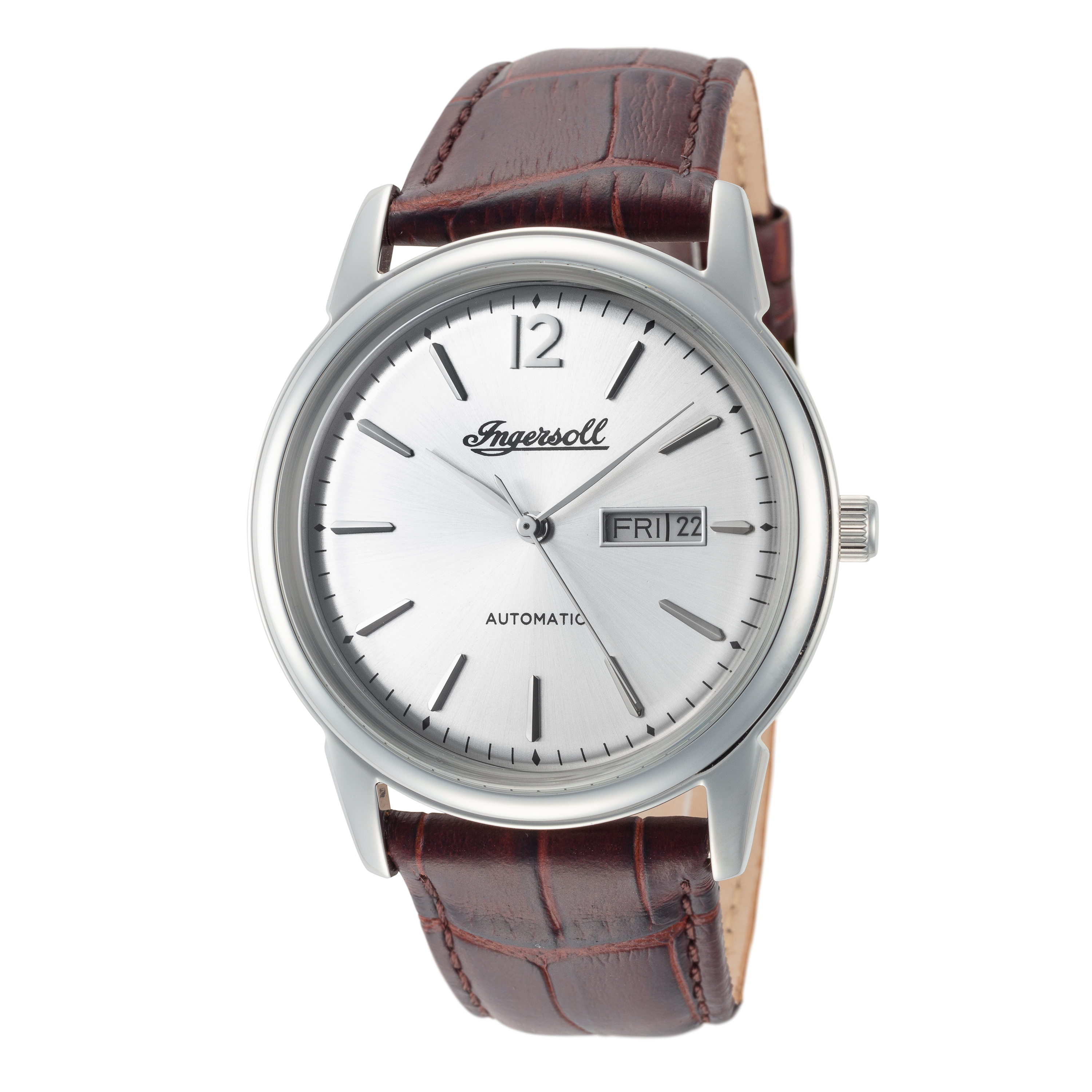 Ingersoll Men&#039;s New Haven I00501 40mm Silver Dial Leather Automatic Watch