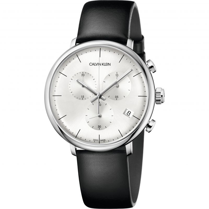 Calvin Klein Men&#039;s High Noon K8M271C6 43mm Silver Dial Leather Chrono Watch