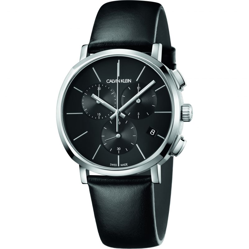 Calvin Klein Men&#039;s Posh K8Q371C1 42mm Black Dial Leather Chronograph Watch