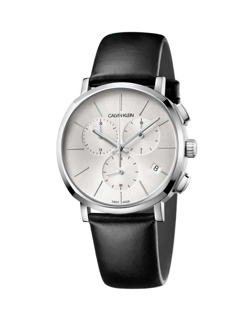 Calvin Klein Men&#039;s Posh K8Q371C6 42mm Silver Dial Leather Chronograph Watch