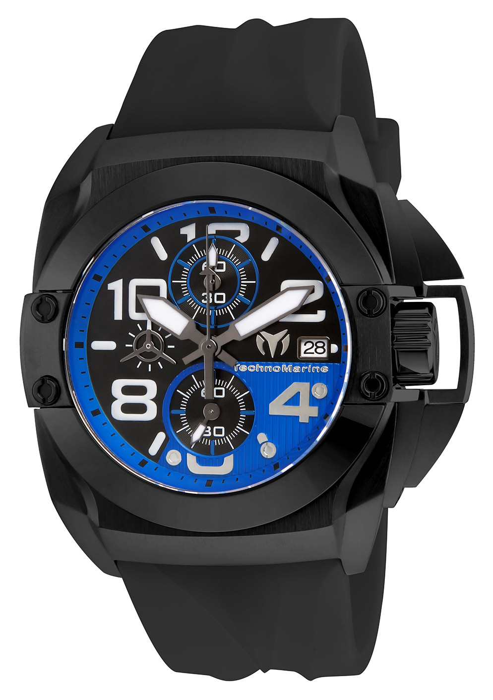 TechnoMarine Men&#039;s Reef TM-515016 45mm Black and Blue Dial Silicone Watch