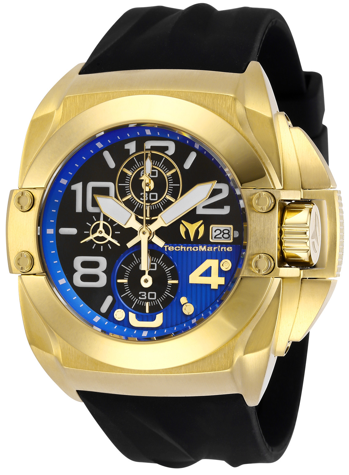 TechnoMarine Men&#039;s Reef TM-518001 45mm Black and Blue Dial Silicone Watch